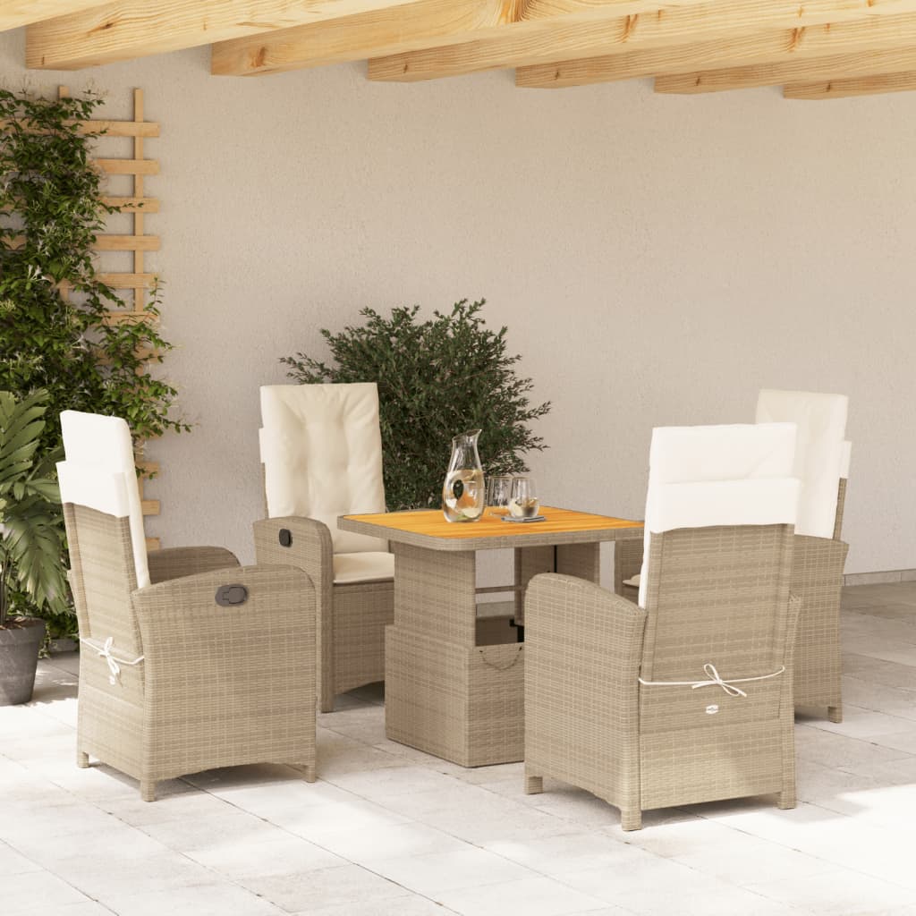 Set da Pranzo da Giardino 5 pz con Cuscini Beige in Polyrattan - homemem39