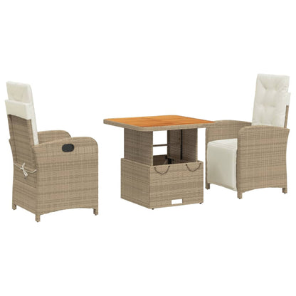 Set da Pranzo da Giardino 3 pz con Cuscini Beige in Polyrattan - homemem39