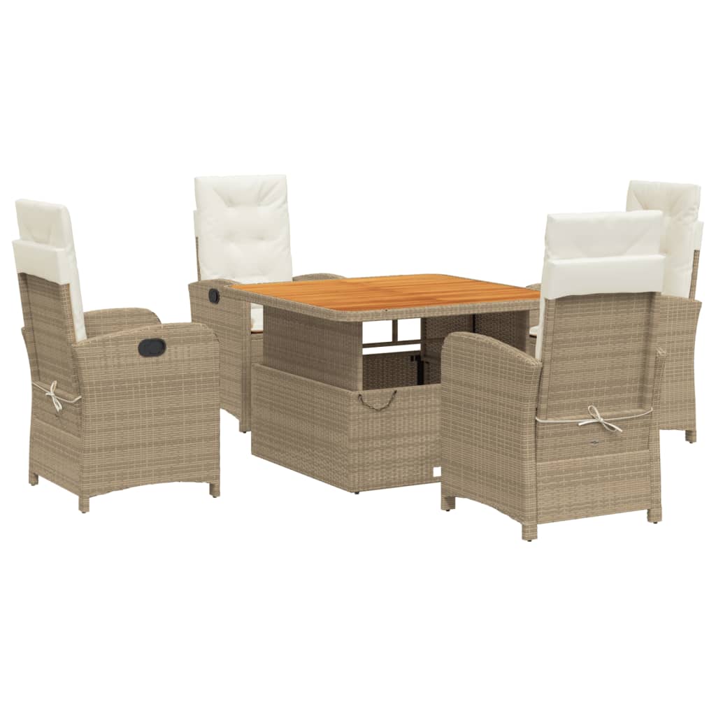 Set da Pranzo da Giardino 5 pz con Cuscini Beige in Polyrattan | homemem39