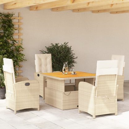 Set da Pranzo da Giardino 5 pz con Cuscini Beige in Polyrattan - homemem39