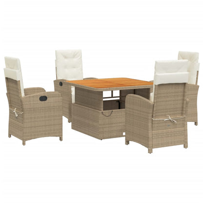 Set da Pranzo da Giardino 5 pz con Cuscini Beige in Polyrattan | homemem39