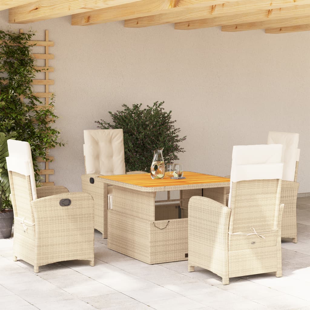 Set da Pranzo da Giardino 5 pz con Cuscini Beige in Polyrattan - homemem39