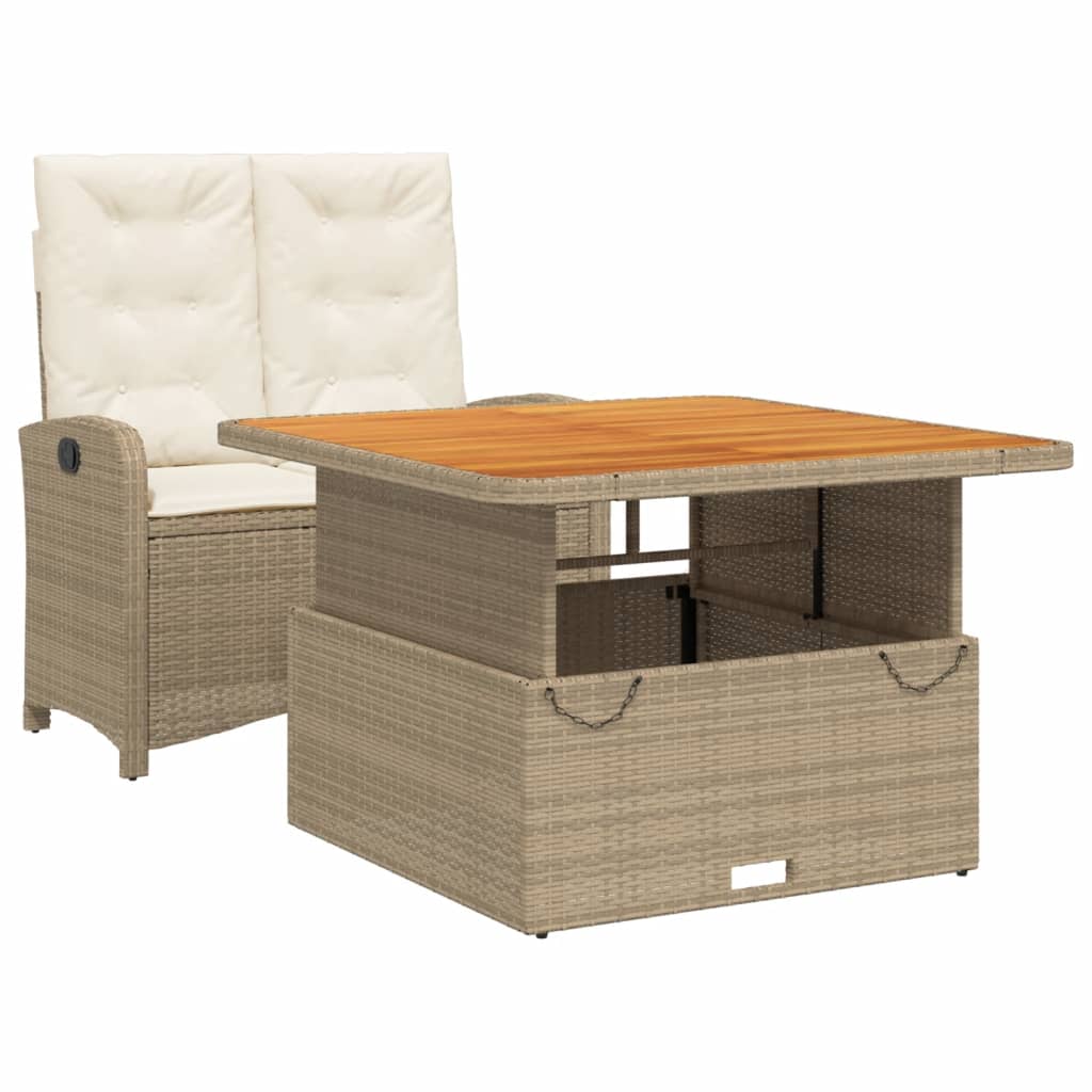 Set da Pranzo da Giardino 2 pz con Cuscini Beige in Polyrattan - homemem39