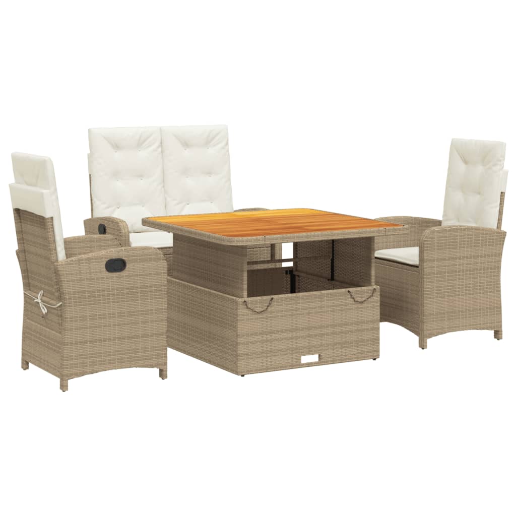 Set da Pranzo da Giardino 4 pz con Cuscini Beige in Polyrattan | homemem39