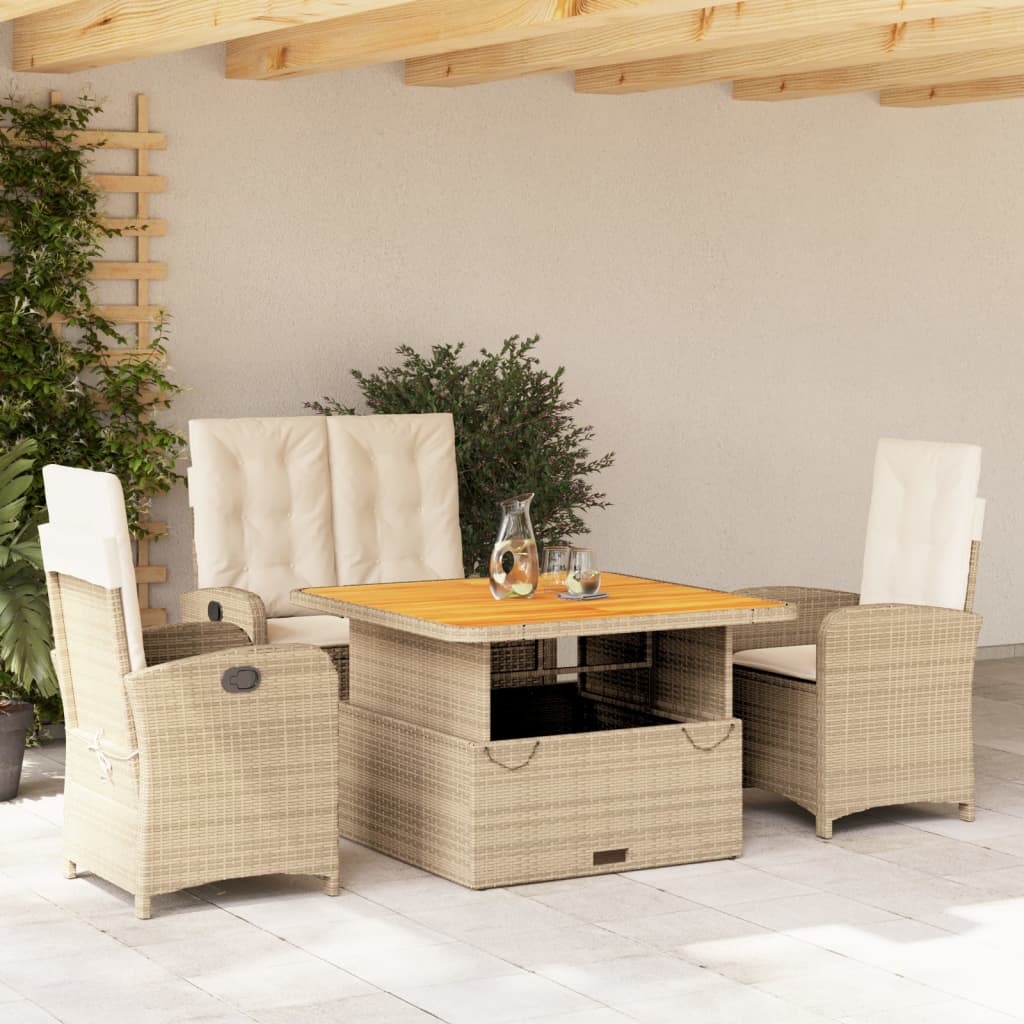 Set da Pranzo da Giardino 4 pz con Cuscini Beige in Polyrattan | homemem39