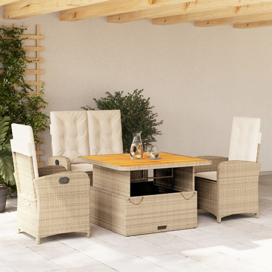 Set da Pranzo da Giardino 4 pz con Cuscini Beige in Polyrattan - homemem39