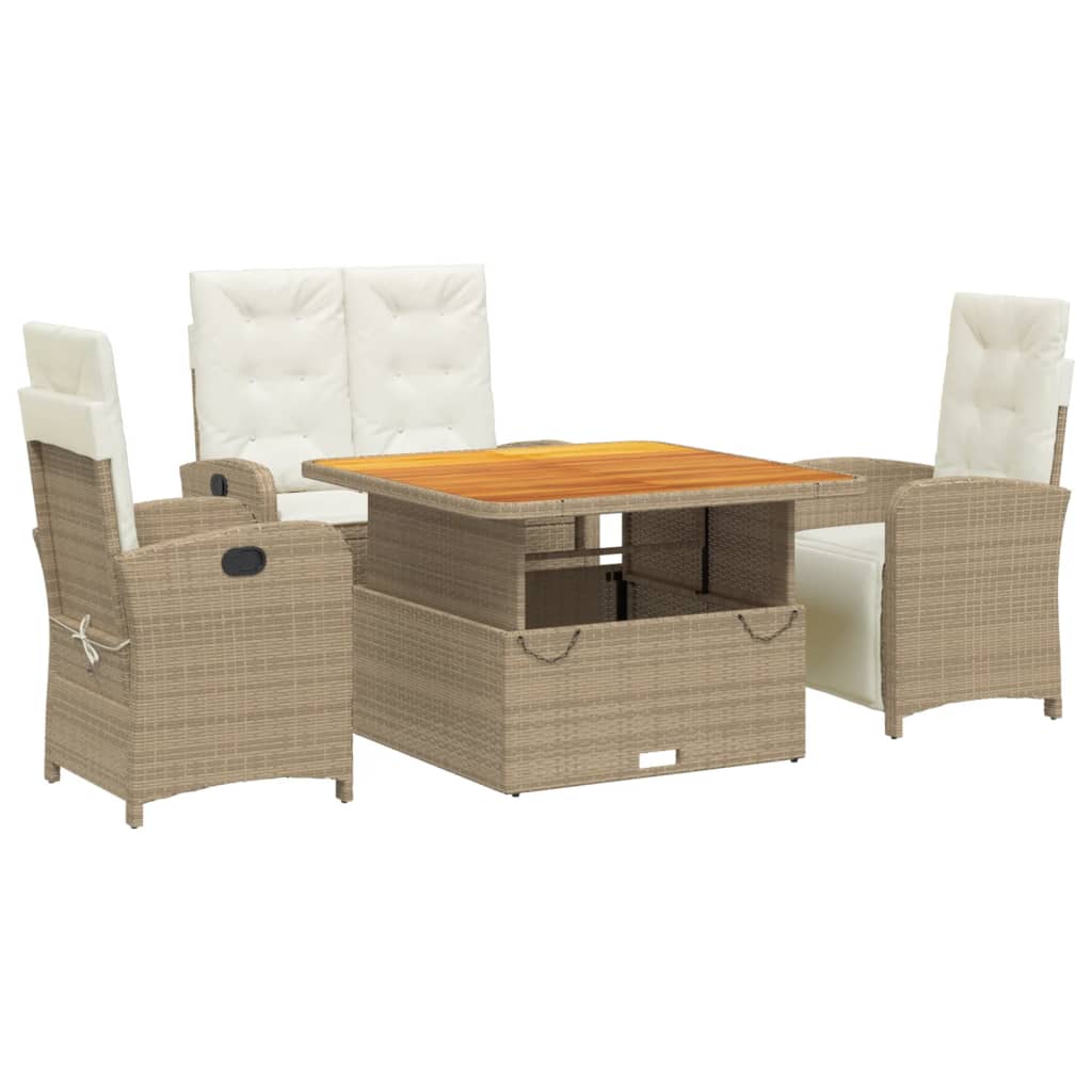 Set da Pranzo da Giardino 4 pz con Cuscini Beige in Polyrattan - homemem39