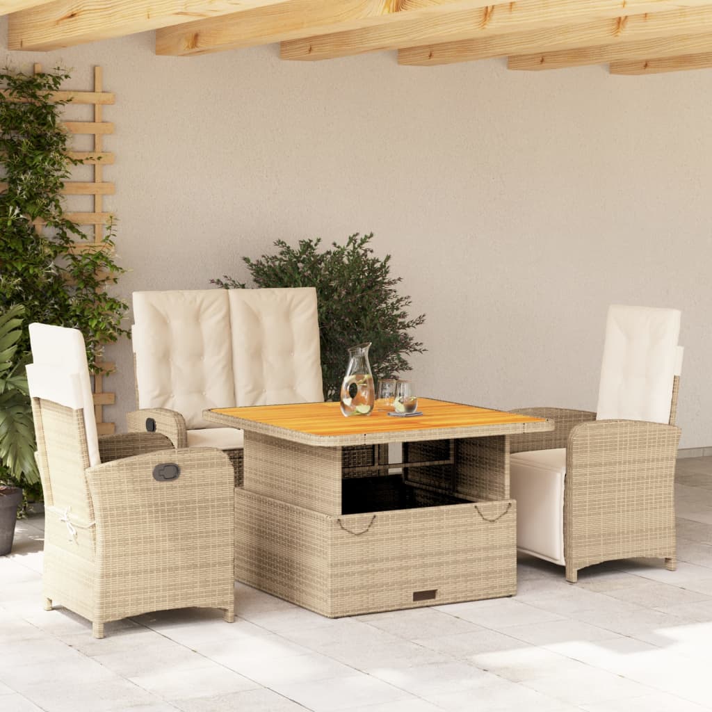 Set da Pranzo da Giardino 4 pz con Cuscini Beige in Polyrattan | homemem39