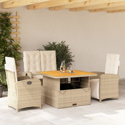 Set da Pranzo da Giardino 4 pz con Cuscini Beige in Polyrattan | homemem39