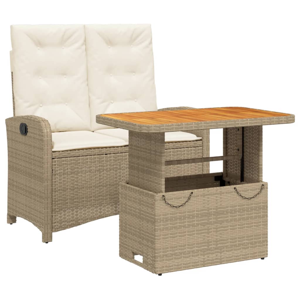 Set da Pranzo da Giardino 2 pz con Cuscini Beige in Polyrattan | homemem39