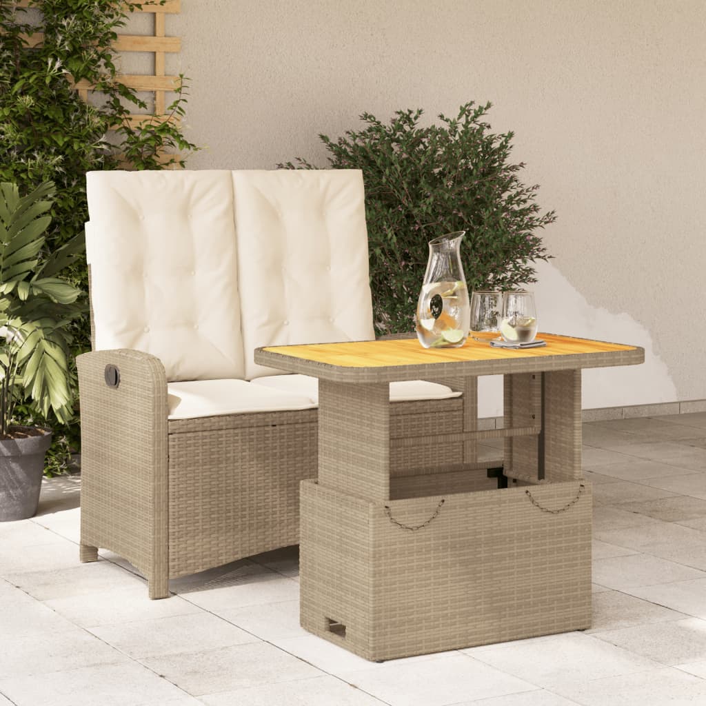Set da Pranzo da Giardino 2 pz con Cuscini Beige in Polyrattan | homemem39