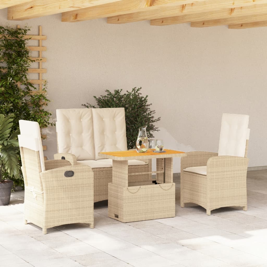 Set da Pranzo da Giardino 4 pz con Cuscini Beige in Polyrattan - homemem39
