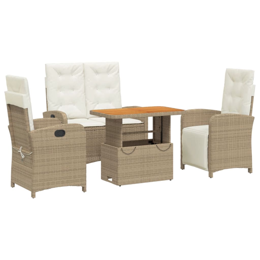 Set da Pranzo da Giardino 4 pz con Cuscini Beige in Polyrattan - homemem39