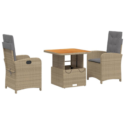 Set da Pranzo da Giardino 3 pz con Cuscini Beige in Polyrattan - homemem39