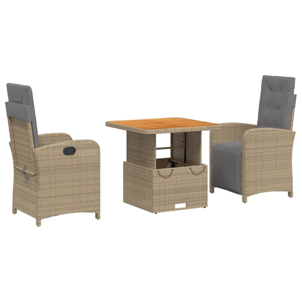 Set da Pranzo da Giardino 3 pz con Cuscini Beige in Polyrattan - homemem39