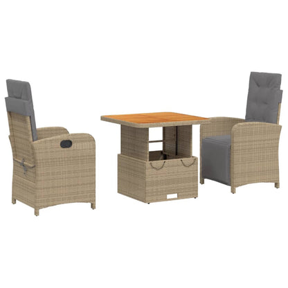 Set da Pranzo da Giardino 3 pz con Cuscini Beige in Polyrattan - homemem39