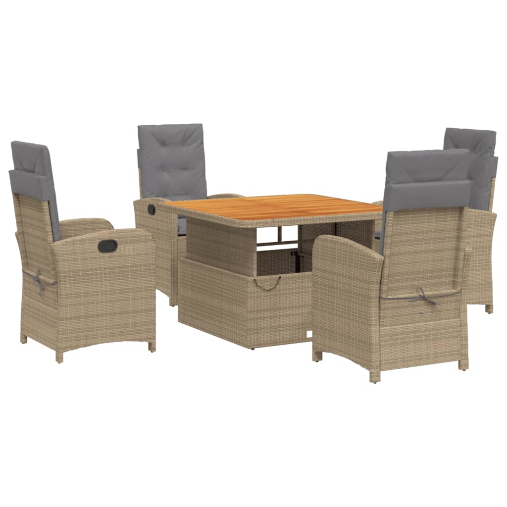 Set da Pranzo da Giardino 5 pz con Cuscini Beige in Polyrattan - homemem39