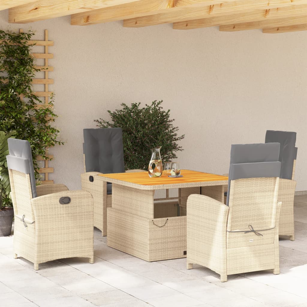 Set da Pranzo da Giardino 5 pz con Cuscini Beige in Polyrattan | homemem39