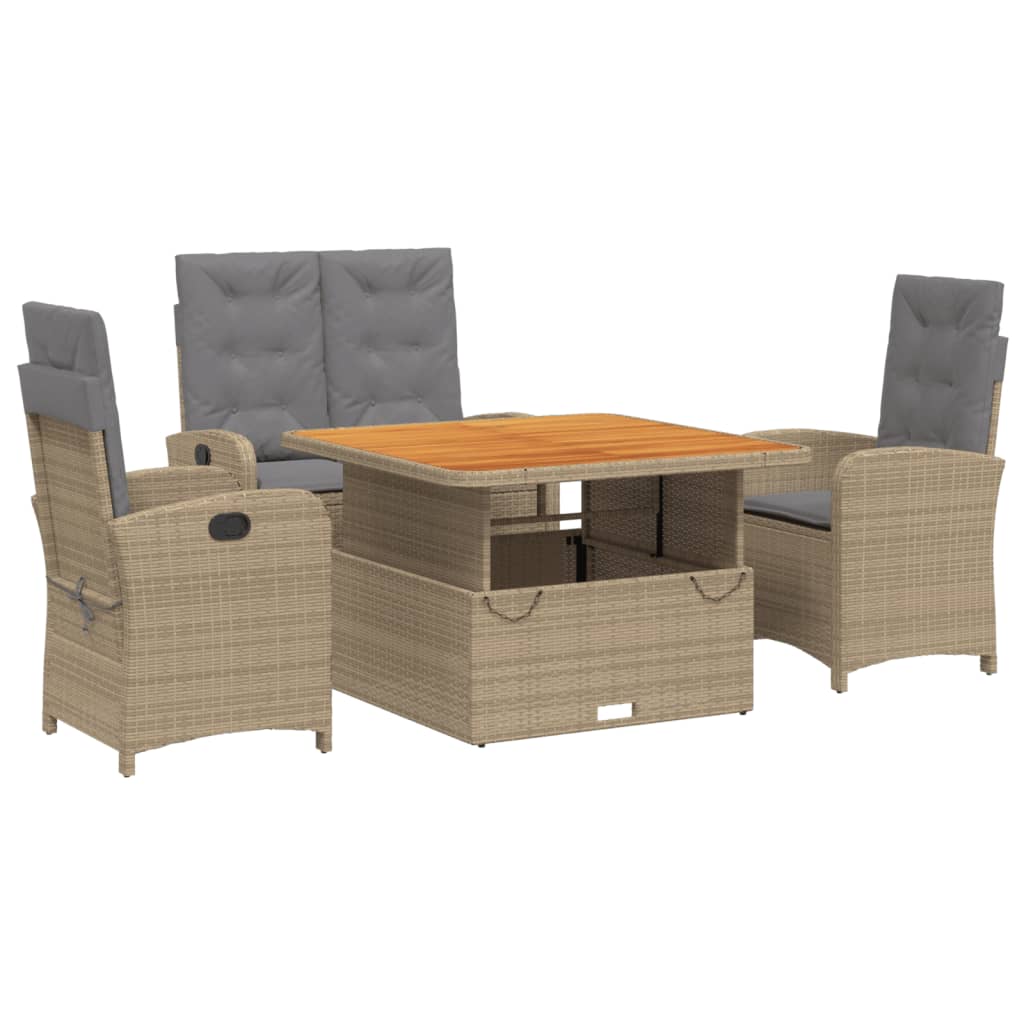 Set da Pranzo da Giardino 4 pz con Cuscini Beige in Polyrattan | homemem39