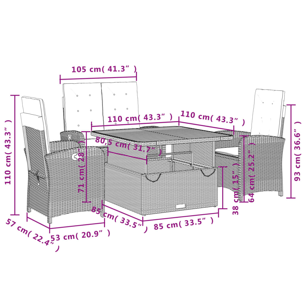 Set da Pranzo da Giardino 4 pz con Cuscini Beige in Polyrattan - homemem39