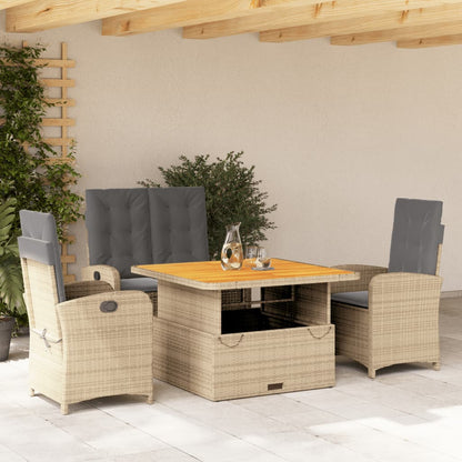 Set da Pranzo da Giardino 4 pz con Cuscini Beige in Polyrattan | homemem39