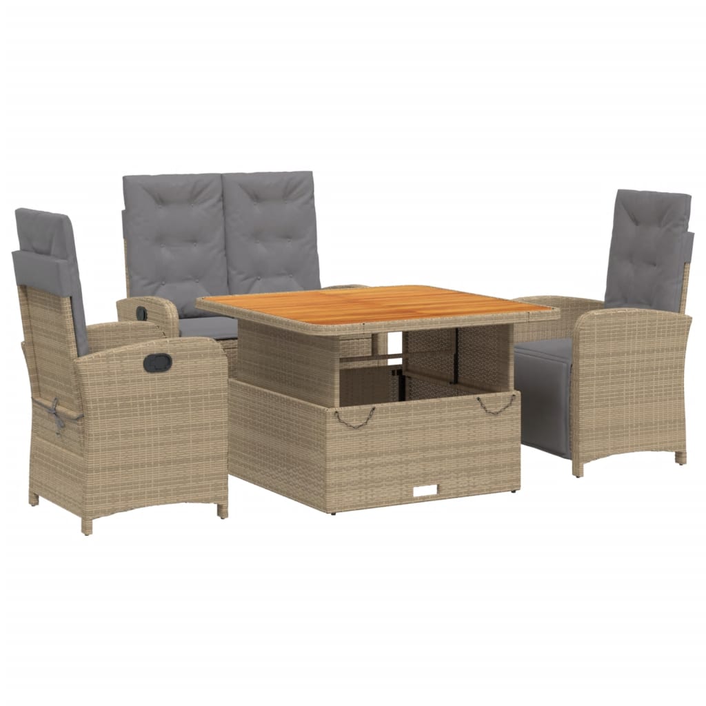 Set da Pranzo da Giardino 4 pz con Cuscini Beige in Polyrattan | homemem39