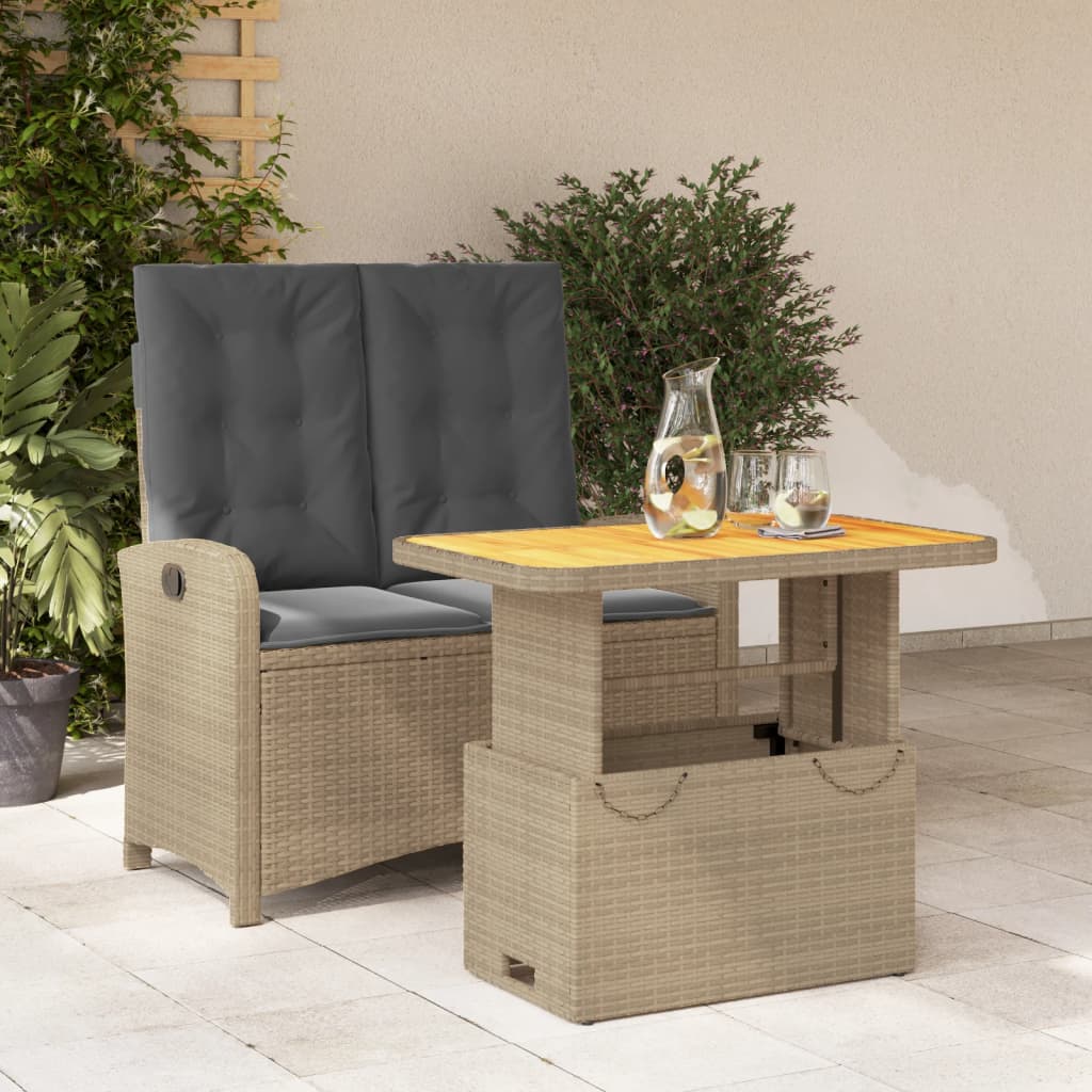 Set da Pranzo da Giardino 2 pz con Cuscini Beige in Polyrattan - homemem39