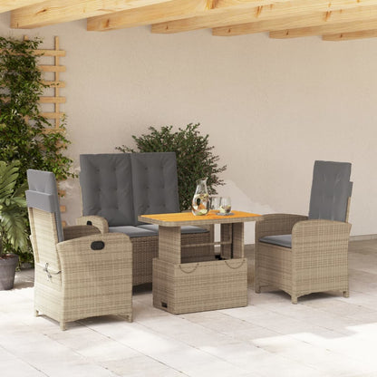 Set da Pranzo da Giardino 4 pz con Cuscini Beige in Polyrattan | homemem39