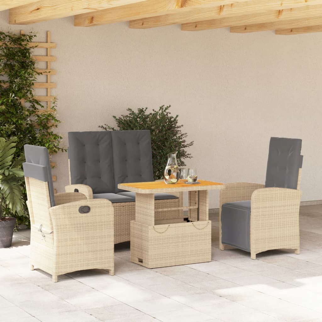 Set da Pranzo da Giardino 4 pz con Cuscini Beige in Polyrattan - homemem39