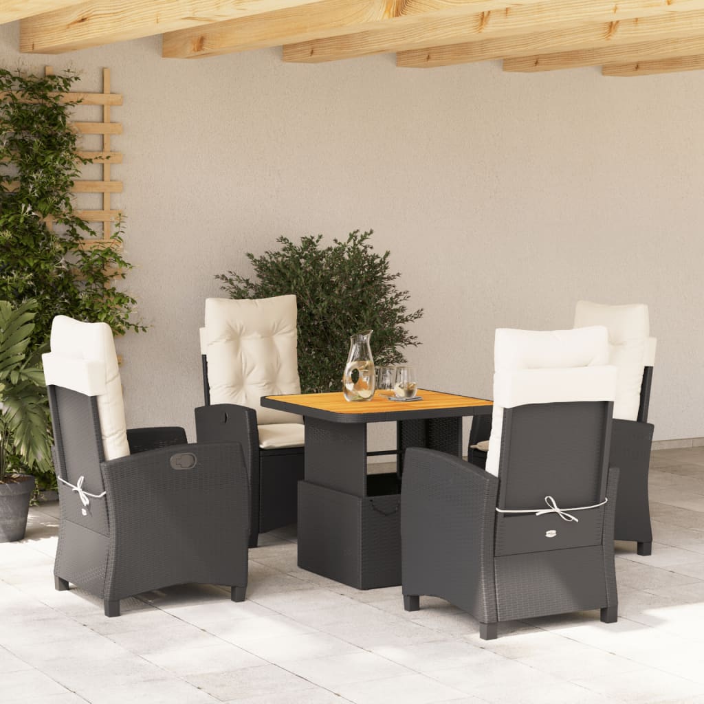 Set da Pranzo da Giardino 5 pz Nero con Cuscini in Polyrattan - homemem39