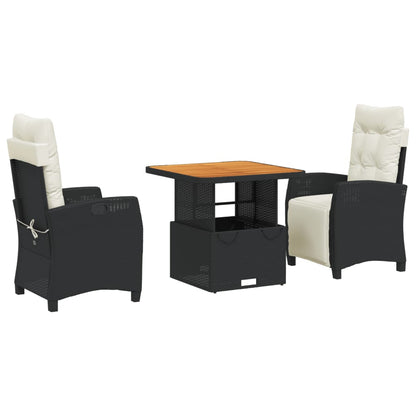 Set da Pranzo da Giardino 3 pz con Cuscini Nero in Polyrattan | homemem39