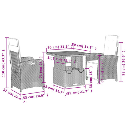Set da Pranzo da Giardino 3 pz con Cuscini Nero in Polyrattan | homemem39