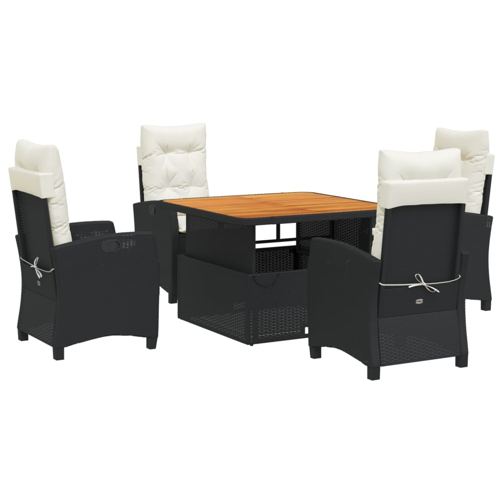 Set da Pranzo da Giardino 5 pz Nero con Cuscini in Polyrattan - homemem39