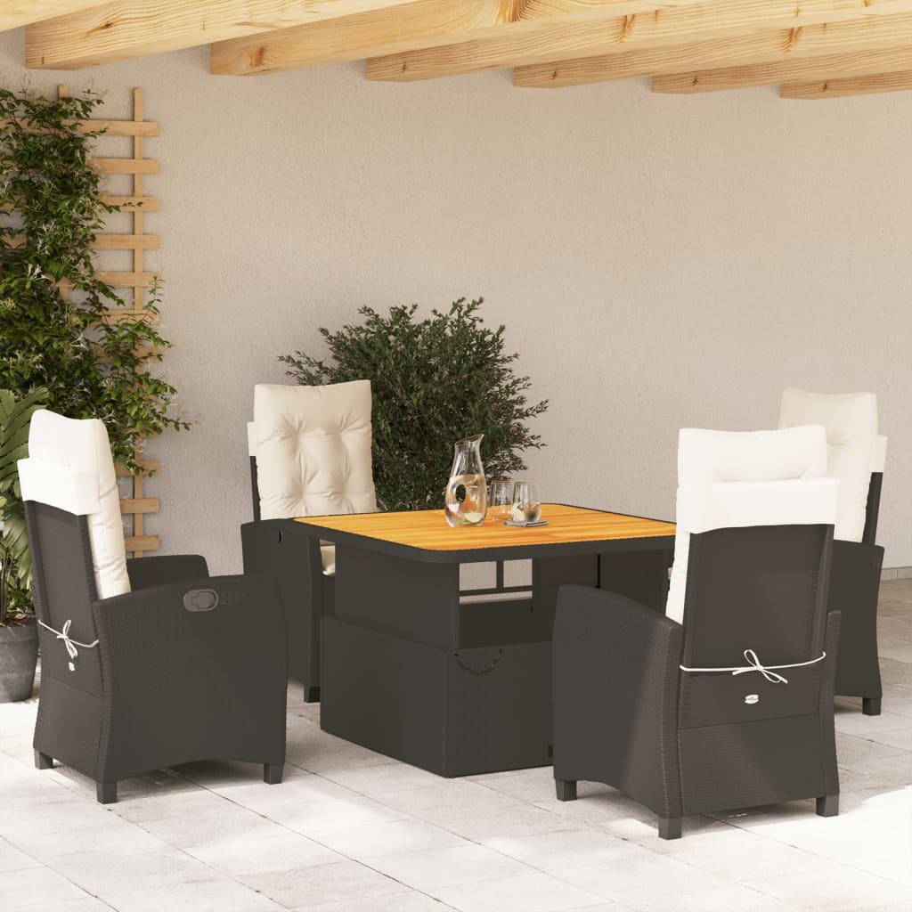 Set da Pranzo da Giardino 5 pz Nero con Cuscini in Polyrattan - homemem39