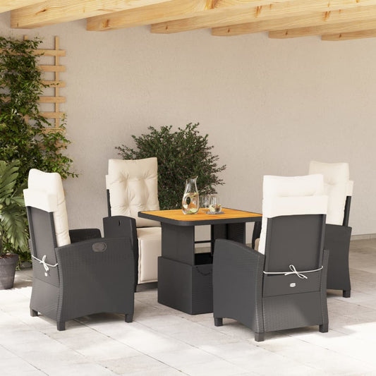 Set da Pranzo da Giardino 5 pz Nero con Cuscini in Polyrattan - homemem39