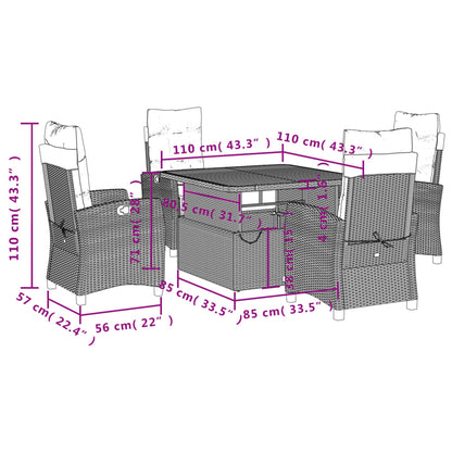 Set da Pranzo da Giardino 5 pz Nero con Cuscini in Polyrattan | homemem39
