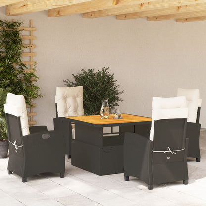 Set da Pranzo da Giardino 5 pz Nero con Cuscini in Polyrattan - homemem39