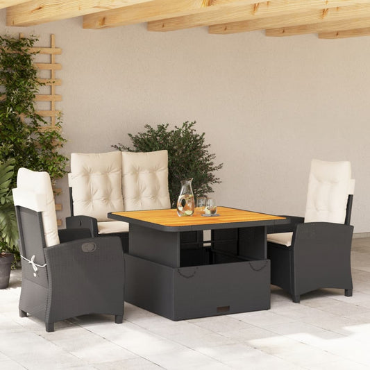 Set da Pranzo da Giardino 4 pz con Cuscini Nero in Polyrattan - homemem39