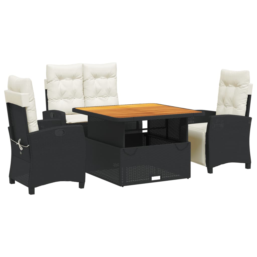 Set da Pranzo da Giardino 4 pz con Cuscini Nero in Polyrattan | homemem39