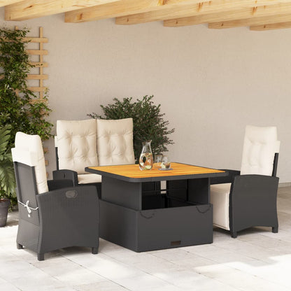 Set da Pranzo da Giardino 4 pz con Cuscini Nero in Polyrattan | homemem39