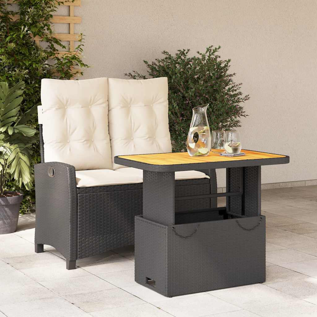 Set da Pranzo da Giardino 2 pz con Cuscini Nero in Polyrattan | homemem39