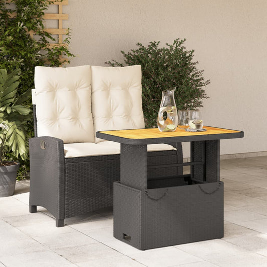 Set da Pranzo da Giardino 2 pz con Cuscini Nero in Polyrattan - homemem39