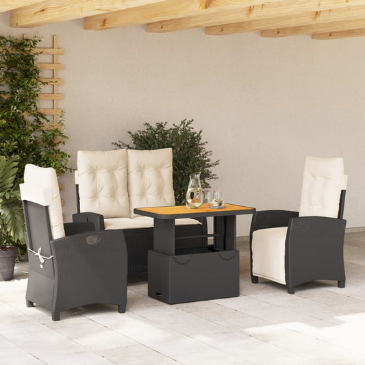 Set da Pranzo da Giardino 4 pz con Cuscini Nero in Polyrattan | homemem39