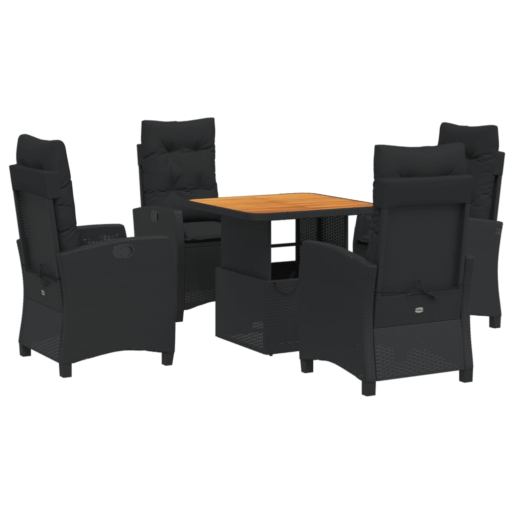 Set da Pranzo da Giardino 5 pz Nero con Cuscini in Polyrattan | homemem39