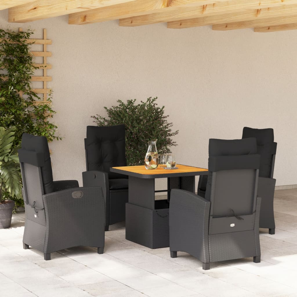 Set da Pranzo da Giardino 5 pz Nero con Cuscini in Polyrattan | homemem39