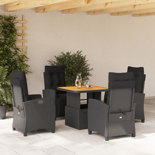 Set da Pranzo da Giardino 5 pz Nero con Cuscini in Polyrattan - homemem39