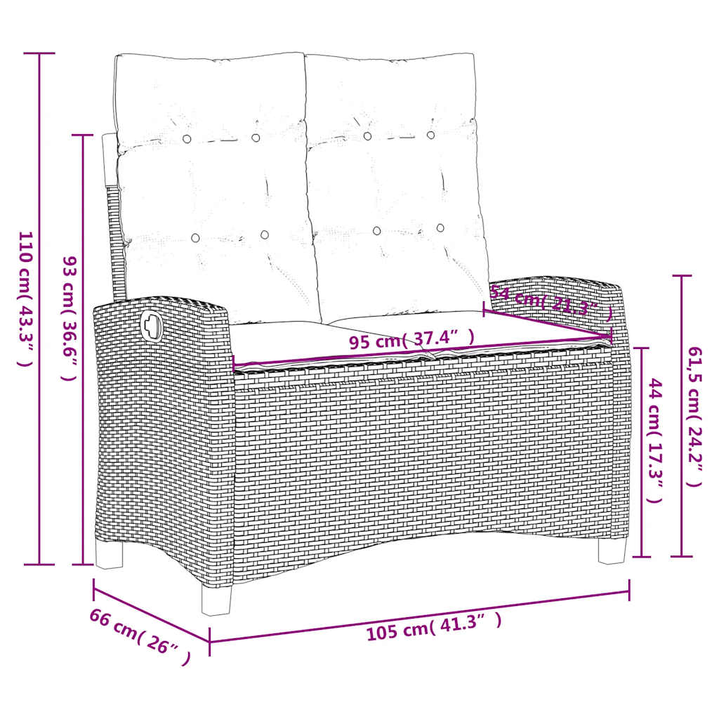 Set da Pranzo da Giardino 2 pz con Cuscini Nero in Polyrattan | homemem39