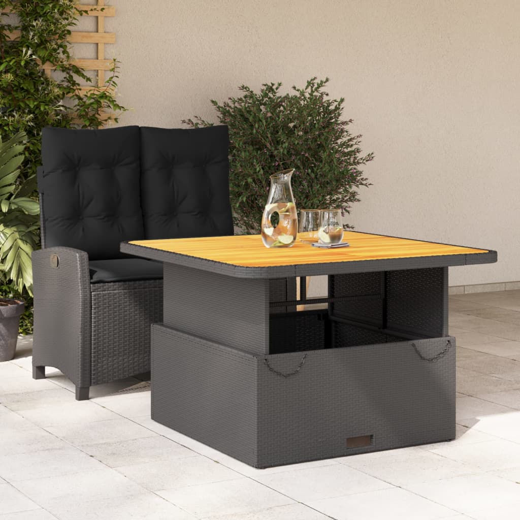 Set da Pranzo da Giardino 2 pz con Cuscini Nero in Polyrattan - homemem39