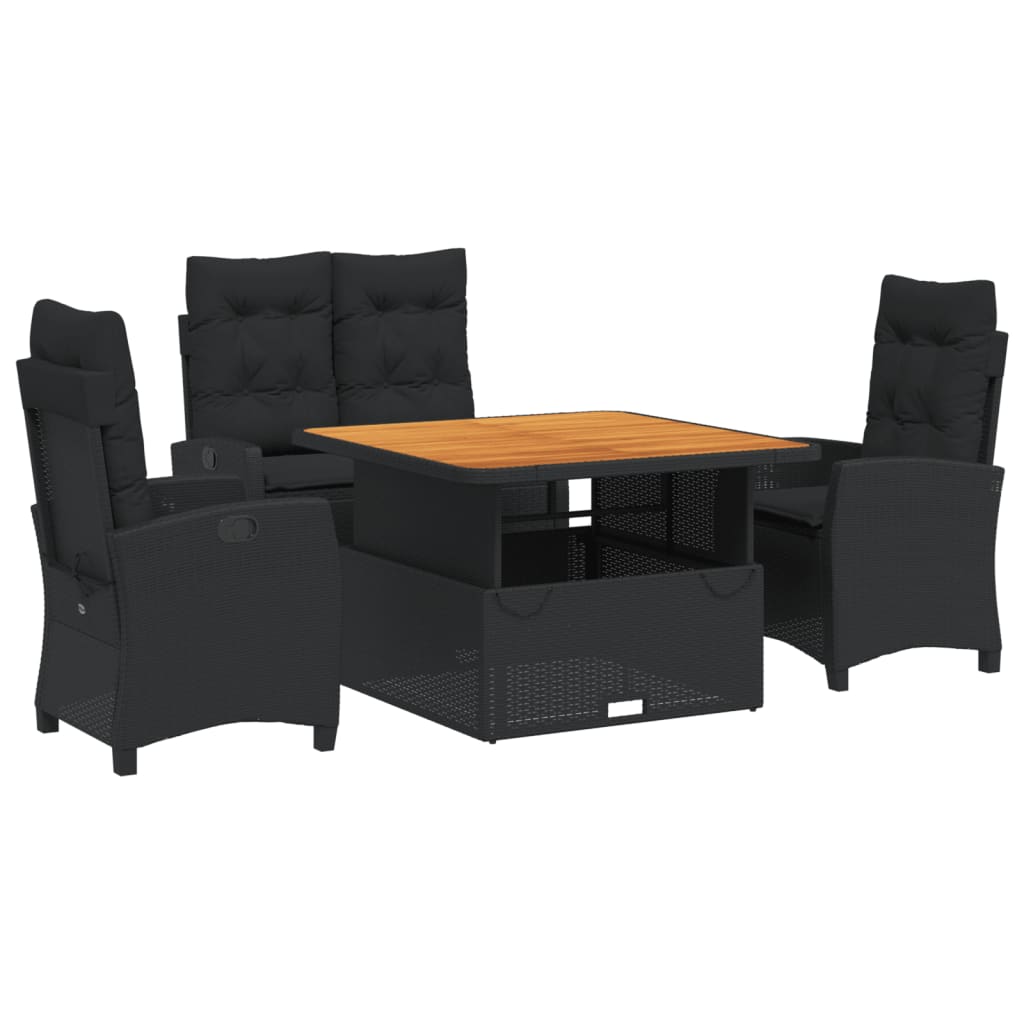 Set da Pranzo da Giardino 4 pz con Cuscini Nero in Polyrattan | homemem39