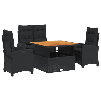 Set da Pranzo da Giardino 4 pz con Cuscini Nero in Polyrattan - homemem39